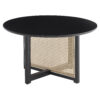 Mid-century wooden coffee table with PE cane stand, 31.5-inch round solid wood Bohemian style coffee table, unique central cocktail table for living rooms, apartments and offices