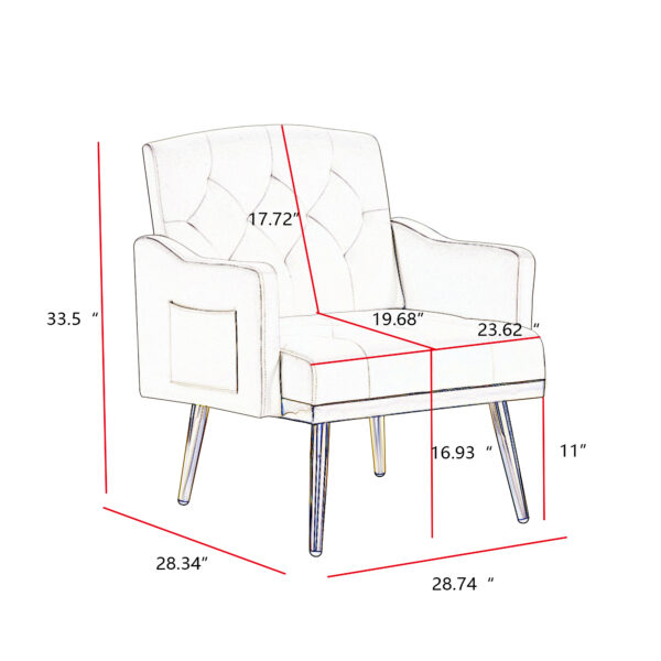cream white velvet armchair with metal  legs