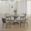 59" Round Sintered Stone Dining Table Set with Stainless Steel Black Titanium Hourglass Base & 6 Gray Padded Chairs – Modern Luxury Marble-Look Kitchen Table for 4-6, Scratch & Heat Resistant Surface
