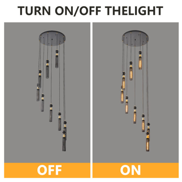 24" Modern Industrial Multi-Light Pendant Chandelier - 9-Light Black and Gold Adjustable Ceiling Light Fixture with Mesh Cylinder Shades for Living Room, Dining Room, or Staircase (Bulb Not Included)