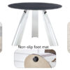 A 42-inch burn stone round table with stainless steel legs can accommodate 4 or 6 diners