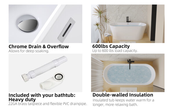 5c2960d8efb54303aa55d1a592c20d0b_42bf953678945a1003db78dfb5d0771f 67" Acrylic Freestanding Bathtub, stand alone bathroom tub, Glossy White, Toe-tap Chrome Drain, cUPC Certified