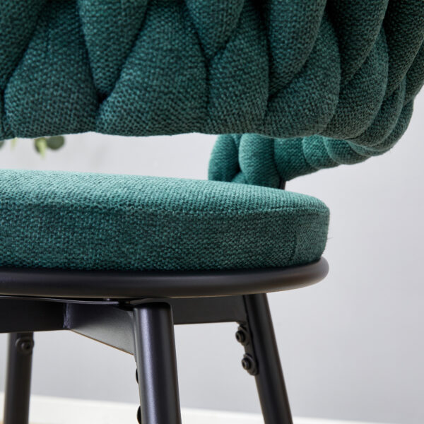 Two rotating bar stools with breathable cotton and linen soft cushions, in a retro green seat and black spray-painted iron frame, suitable for both restaurants and bars