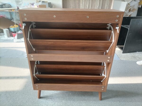 Medieval Modern Independent Shoe Cabinet, 31.5-inch Walnut Shoe Storage Cabinet,, Fence Shoe Cabinet with 2 Flip Drawers, Suitable For Corridors And Entrances