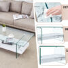 43.3 Inch Modern Two-Tier Coffee Table - An Elegant Combination of Clear Glass and White Marble Pattern.It can be used not only as a coffee table but also as a side table or display stand.