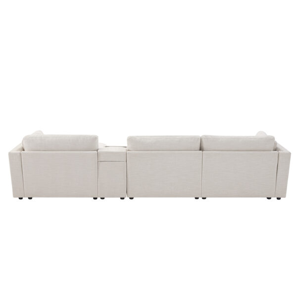 [VIDEO+NEW]124'' Modular Sectional Sofa with Storage Console and Movable Ottoman,33'' Wide Seat,4 Seat L Shaped Chenille Couch,Reversible Comfy Sofa with USB Charger for Living Room,Apartment,2 Colors