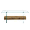 43.3 Inch Modern Two-Tier Coffee Table - An Elegant Combination of Clear Glass and Light Wood Texture Sticker.It can be used not only as a coffee table but also as a side table or display stand.