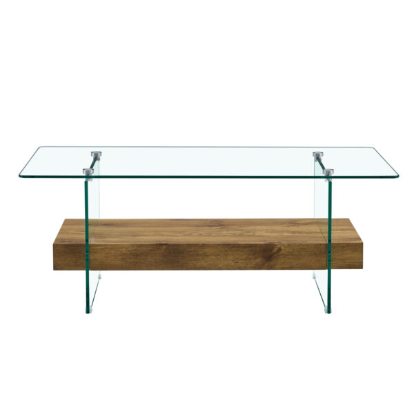 5d7e04c8c2474440be0d1767bd23ee12_6ff6ad94f315ab6fb5b212e449120920 43.3 Inch Modern Two-Tier Coffee Table - An Elegant Combination of Clear Glass and Light Wood Texture Sticker.It can be used not only as a coffee table but also as a side table or display stand.