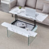 Multifunctional Lift Top Coffee Table -White Marble Pattern, Essential for Modern Homes.Tempered Glass Legs,Multiple Color Options,Lift Top Feature.Perfectly Fitting Into Both Living Rooms And Office.