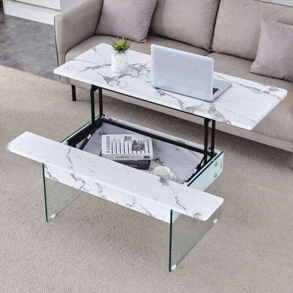 5da8d09aa8e54f978b8e7df3b225955c_d76923f0ad8adc05d42de61f396beccc Multifunctional Lift Top Coffee Table -White Marble Pattern, Essential for Modern Homes.Tempered Glass Legs,Multiple Color Options,Lift Top Feature.Perfectly Fitting Into Both Living Rooms And Office.