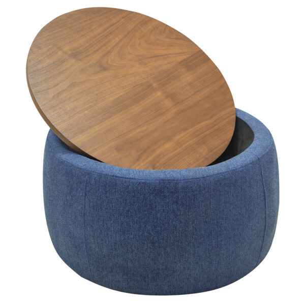 Round Storage Ottoman, 2 in 1 Function, Work as End table and Ottoman, Navy (25.5"x25.5"x14.5")