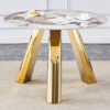 A 42-inch stainless steel white pattern burning stone round table with gold legs Round table suitable for 2, 4 or 6 people