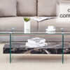 43.3 Inch Modern Two-Tier Coffee Table - An Elegant Combination of Clear Glass and Black Marble Pattern.It can be used not only as a coffee table but also as a side table or display stand.