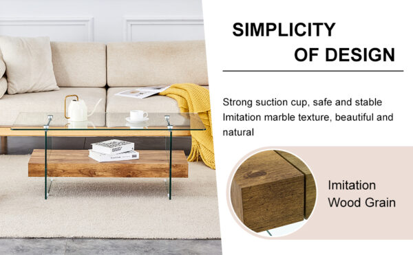5f121ab1de0d413b88886c08741acb72_b13b49048c9e78f66d7a05ec7c0e880b 43.3 Inch Modern Two-Tier Coffee Table - An Elegant Combination of Clear Glass and Light Wood Texture Sticker.It can be used not only as a coffee table but also as a side table or display stand.