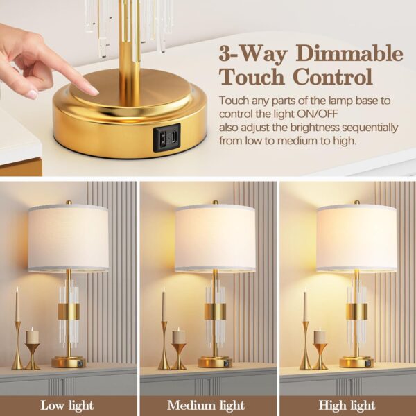 5f3aa78b053541fa832f0126cfaa0078_d466da5063fcc0172de88e30dd42914d Bedside Table Golden Lamp For Living Room With USB Ports, Set Of 2 With Touch Control, Modern Nightstand White Drum Lamp Shade Bedrooms Home Office Light Decor (2700K LED Bulb Included)