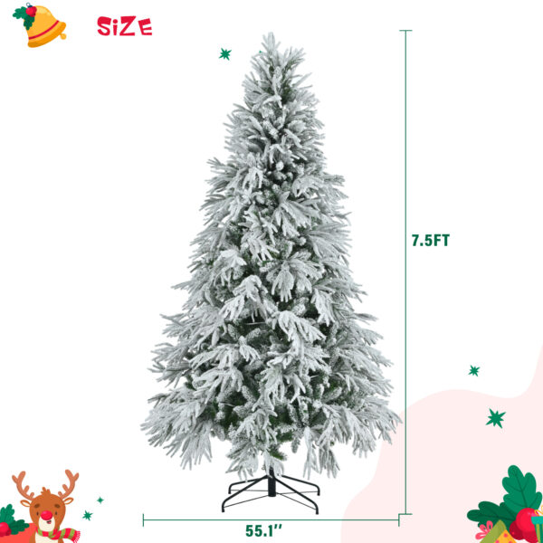 5f5bf17aff114855b9ee763b3b4919fc_cc8a5dd8a18bade6e711c29d54a587fe 7.5FT Pre-Lit Spruce Snow Flocked Christmas Tree, Artificial Hinged Xmas Tree with 350 Multi-Color LED Lights, 8 Flashing Modes &1389 Snow Branch Tips, Holiday Office Home Décor
