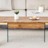 Multifunctional Lift Top Coffee Table -Light Wood Color Grain Sticker, Essential for Modern Homes.Tempered Glass Legs,Lift Top Feature.Perfectly Fitting Into Living Rooms And Office.