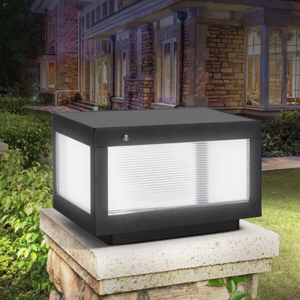 12" Black Solar Powered LED Post Cap Light, Modern Outdoor LED Fence Light for Pathways, Decks, and Patios (1-Pack)