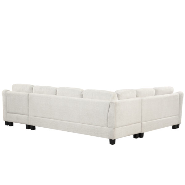Sectional Sofa 111.8" U-shaped Sofa Chenille Upholstered Sofa Couch with Movable Storage Ottoman for Living Room, White