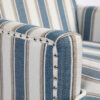 Upholstered Accent Chair, Vintage Armchair with Blue and White Striped Linen Fabric and Nailhead Trim for Living Room