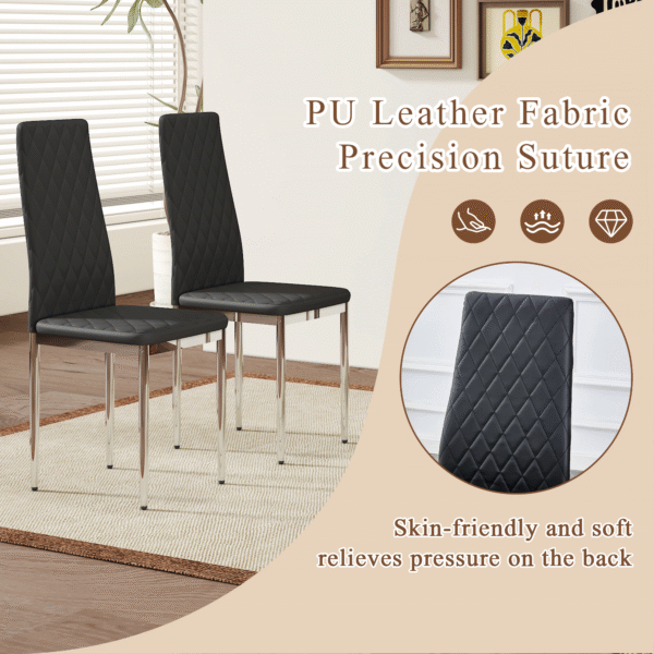 604e0ebe40444997be298114837d676c_5dbf2a9729efc36bfef0a677bc81f0e0 Modern Style Dining Chairs Set of 6 in Black, Essential for Minimalist Homes.Meeting Family Dining Needs,PU Material Seat,Silver Metal Legs,Blending into Various Home Environments.W1151107275