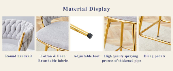 Two sets of swivel bar stools with breathable cotton and linen soft cushions, electroplated metal frames without rust, suitable for restaurant and bar use, as well as for casual seating in living room