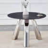 A 42-inch burn stone round table with stainless steel legs can accommodate 4 or 6 diners