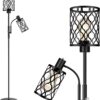 72" Farmhouse Floor Lamps for Living room, Black Floor Lamp with Adjustable Reading Lamp, 2-Light Tall Standing Lamps with 2 Edison Bulbs, Industrial Floor Lamps for Bedroom, Office, 6W, Black