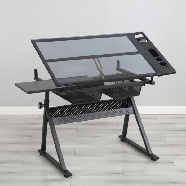 6184e4702712406a9cfa2670a3da03d5_20201119_18033fd12a98ad5e9dfe495dd00fb8e6 black adjustable tempered glass drafting printing table with chair