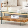 43.3 Inch Modern Two-Tier Coffee Table - An Elegant Combination of Clear Glass and Light Wood Texture Sticker.It can be used not only as a coffee table but also as a side table or display stand.