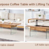 Multifunctional Lift Top Coffee Table -Light Wood Color Grain Sticker, Essential for Modern Homes.Tempered Glass Legs,Lift Top Feature.Perfectly Fitting Into Living Rooms And Office.
