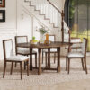 TREXM 5-Piece Extendable Dining Table Set for 4, Round Dining Table for 4 with Upholstered Chairs, Farmhouse Kitchen Table Set with Removable Leaf for Dining Room and Kitchen (Brown)