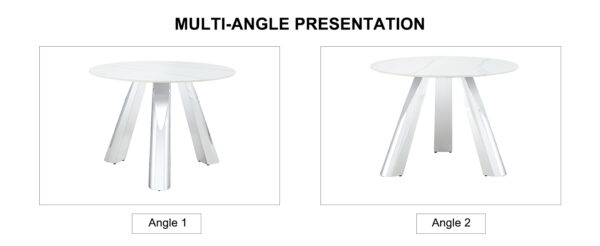 61e50f7a956a409b986967f09e0a9b85_5a8e144ba1906425f6940e896431d1e1 A 42-inch stainless steel leg round table with a marble top is suitable for use by four or six people