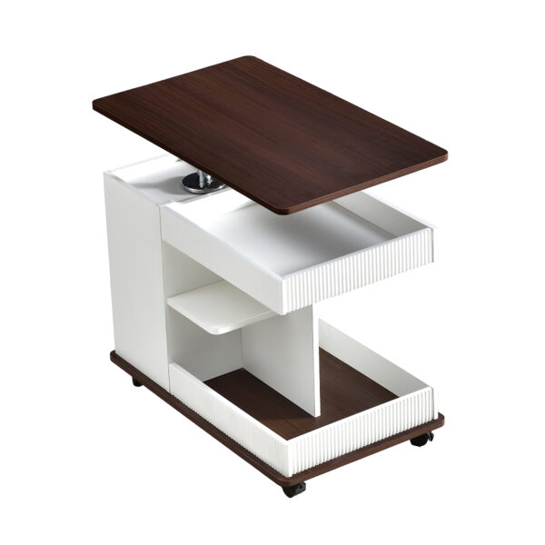 U-Can Adjustable End Table with Wheels, Modern Multifunctional Sofa Side Table with Lift-Top, 360°Rotating Top and Storage Space for Living Room, Small Space