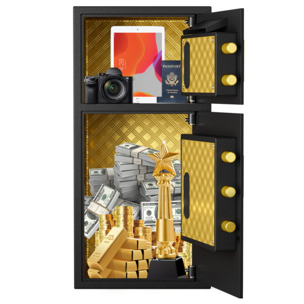 Large Double-door Coin-operated Safe,Digital Security Safe with Fireproof and Waterproof Bag,6.0 Cubic Feet Safe Box with Hidden Code Function for Home,Office and Hotel