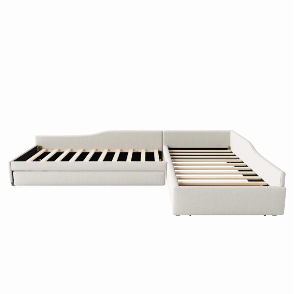 Upholstered Double Twin Size Daybed with Trundle and Drawer, Beige(Expected Arrival Time: 6.27)