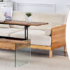 Multifunctional Lift Top Coffee Table -Light Wood Color Grain Sticker, Essential for Modern Homes.Tempered Glass Legs,Lift Top Feature.Perfectly Fitting Into Living Rooms And Office.
