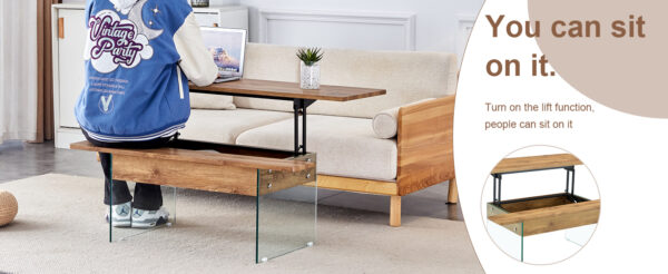 63d650c026934307aa409937687c7978_7558769cf65c4b4f438cc86fb637a162 Multifunctional Lift Top Coffee Table -Light Wood Color Grain Sticker, Essential for Modern Homes.Tempered Glass Legs,Lift Top Feature.Perfectly Fitting Into Living Rooms And Office.