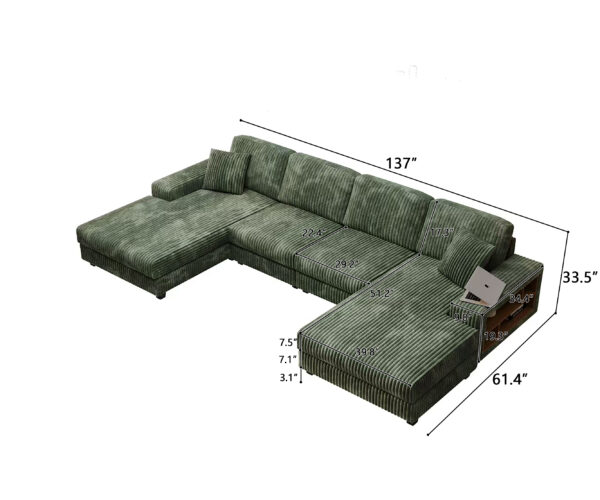 Convertible U-shaped Combination Sofa, Corduroy Fabric, Modern Comfortable Large Size 4 Seat Sofa, Living Room Double Lounge Chair ,Green