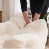 010-Soft Teddy Fabric Tufted Foam Bean Bag Chair With Teddy Fabric Ivory White
