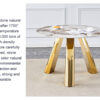 A 42-inch stainless steel white pattern burning stone round table with gold legs Round table suitable for 2, 4 or 6 people