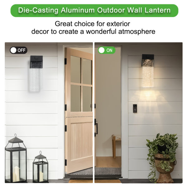 655f839322414bc3b2ece51c0e5fd86f_20230809_301284298c16851ec968a1bd8704acba 2-Pack Outdoor Wall Light Fixture, Weatherproof LED Wall Sconce with Bubble Crystal and Light Sensor - 12W Per Lamp