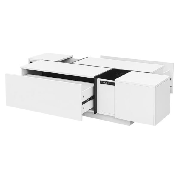 U-Can 47.2''-72.7'' Extendable Coffee Table, Multi-Functional Coffee Table with High-Gloss Finish, Coffee Table with 2 Hidden Storage Space and 2 Drawers for Living Room