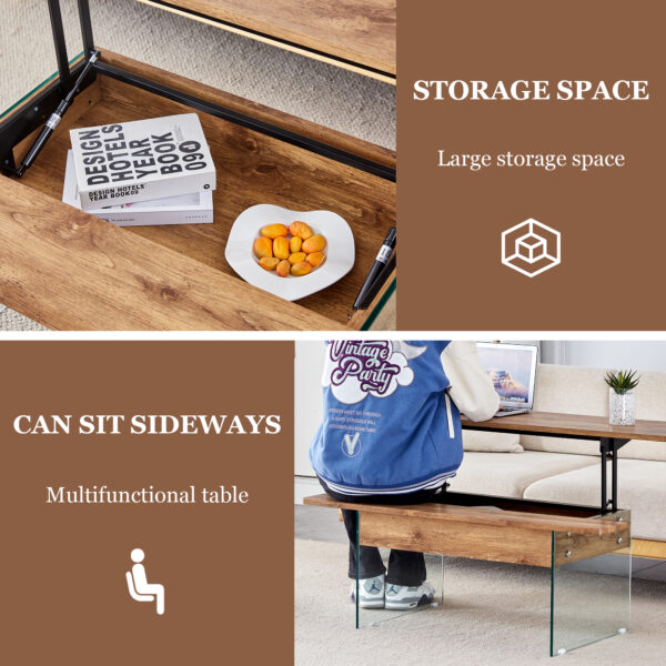 6623f0a24352443fa41182ca8aa89351_8fd949ecd9e86ca779fa9eaefe311b7f Multifunctional Lift Top Coffee Table -Light Wood Color Grain Sticker, Essential for Modern Homes.Tempered Glass Legs,Lift Top Feature.Perfectly Fitting Into Living Rooms And Office.