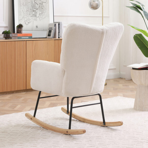 663ac1dab39c45a8a2436c78003feb3b_086486d6ecf5f703b1751747153e57f2 Rocking Chair Teddy Upholstered Glider Rocker Rocking Accent Chair Padded Seat with High Backrest Armchair Comfy Side Chair for Living Room Bedroom Offices BEIGE