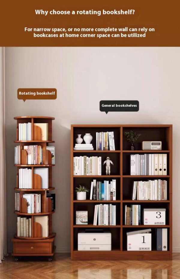 66a2a98e6b5d48df8636c6af86221f4b_d0fc0a877b37b1f51488f18b2d6bb423 (UPGRADED) Rotating Bookshelf, 360 Display Corner Bookshelf for Small Space, 6 Tier Bookcase Storage Rack with Wheels, Wood Narrow Organizer for Bedroom, Living Room, Study Room, Walnut Brown, Shelves