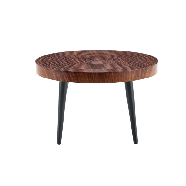 6767dc6c863442c8950ecf41d7b47831_388e949dfcd8ea18009725d7eab4ad4f Modern Round Coffee Table - Annular Texture, Durable and Robust With a Diameter of 23.6 inches.Exquisite Suction Molding Process,Walnut Color Pattern Design,Black Sprayed Metal Leg.