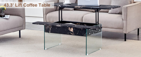 676ba23c04f24dcbbee88f2a52aa6abd_fd103212d9463927186a8658f2f79fd4 Multifunctional Lift Top Coffee Table -Black Marble Pattern, Essential for Modern Homes.Tempered Glass Legs,Multiple Color Options,Lift Top Feature.Perfectly Fitting Into Both Living Rooms And Office.
