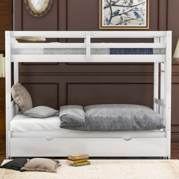 Twin over Pull-out Bunk Bed with Trundle, White(Old SKU:SM000301AAK-1)