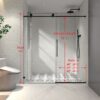 4876 Matte Black frameless one fixed and one shifted Shower Door, 70MM 304 SUS large pulleys with adjustable soft closing function,with nano easy cleaning and stick explosion-proof menbrance
